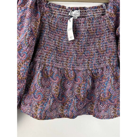 NWT J Crew Liberty Women's XXL Puff Sleeve Smocked Top Paisley Boho Blouse - Picture 14 of 15